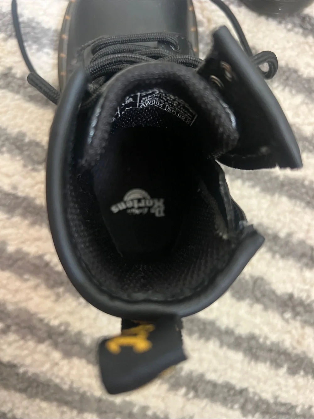 Dr. Martens Black Kids Lace-Up Boots with Yellow Stitching - NWT